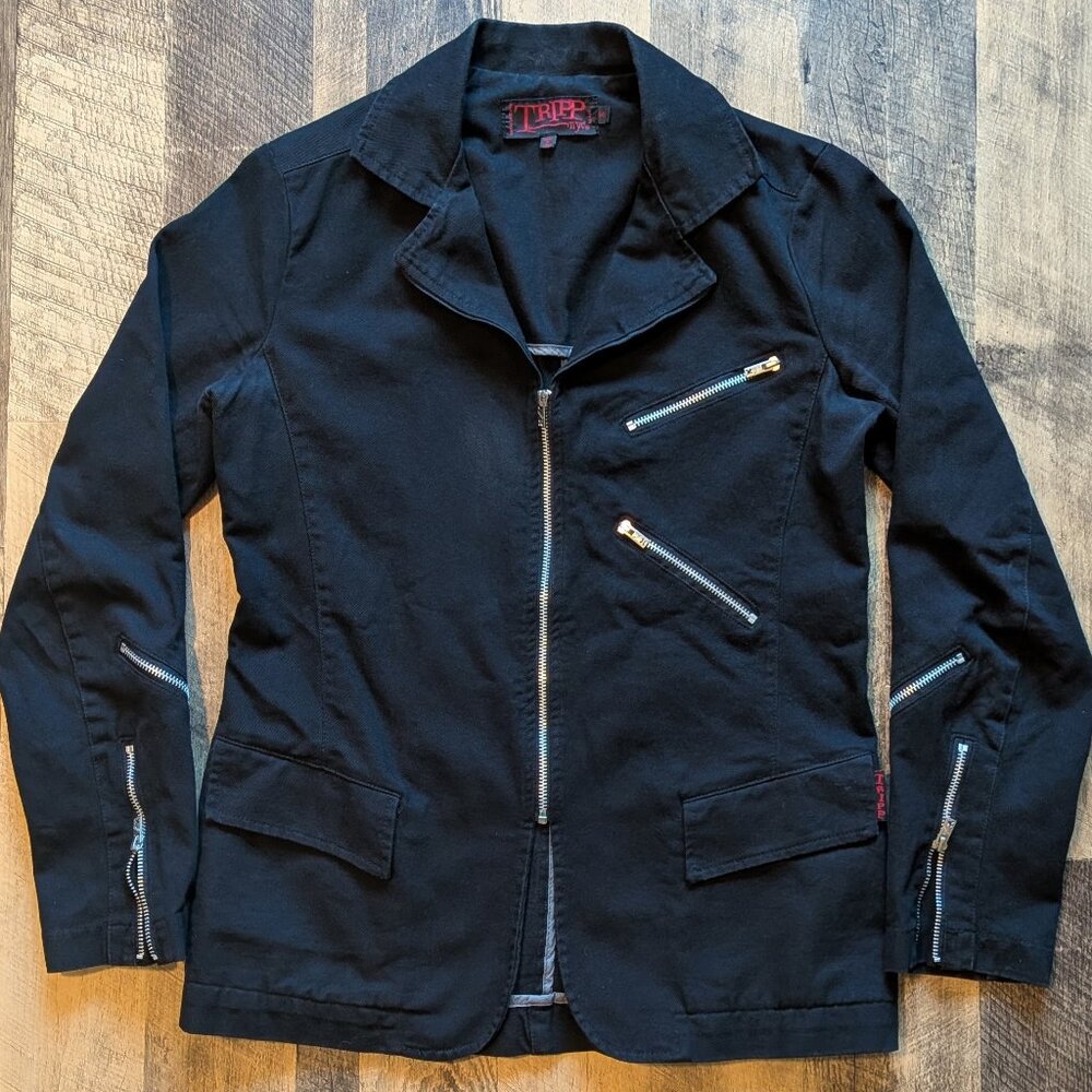 Tripp NYC Jacket Blazer Black Cotton Zip-Front Medium